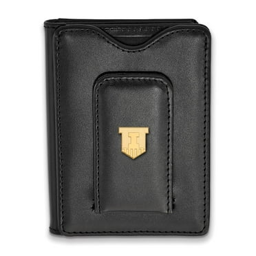 Solid 925 Sterling Silver with Gold-Toned University of Wisconsin Black Leather Wallet Solid 925 Sterling Silver with Gold-Toned University of Wisconsin Black Leather Wallet
